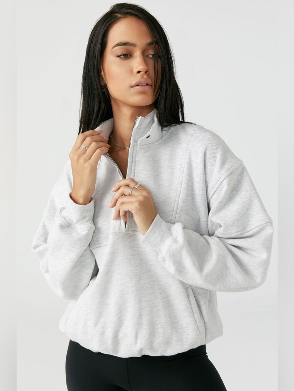 Joah Brown Retro Half Zip in Pearl Gray | Sweatshirt | O/S - Picture 11 of 14
